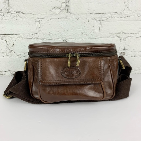 Fossil Leather Brown Transit Camera Bag Case Zip Around Messenger Crossbody - Picture 1 of 12